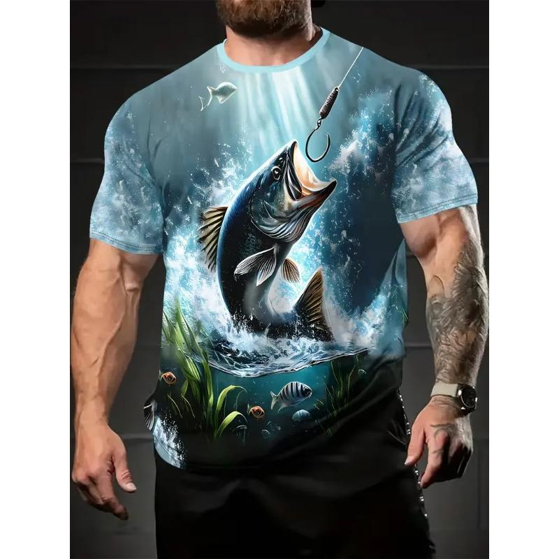 3D Trout Fishing Print T-Shirt For Men Fisherman River Scene Short Sleeve Tshirts Outdoor Hunting Casual Tee Shirt Top