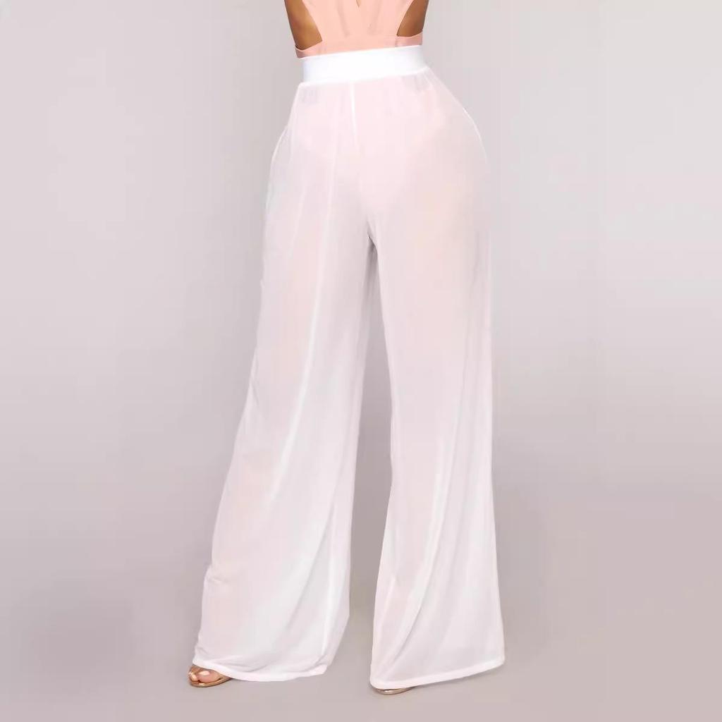 Pantaloni largi transparenți din plasă solidă în stil european și american 2024