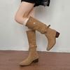 Herbst Plissiert Damen Western Cowboy Stiefel Mode Gürtelschnalle Dicke Absätze Schuhe Streetstyle Slim Knight Lange Stiefel Für Damen