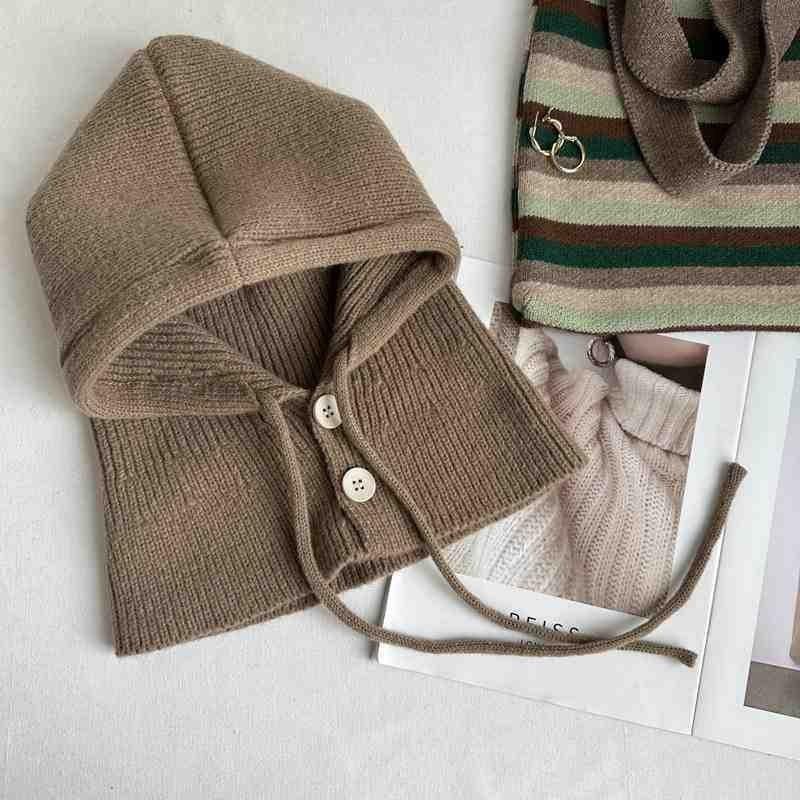 Écharpe à capuche tricotée Chapeau Tricot Cagoule Style Coréen Extérieur Chaud Écharpe à capuche avec cordon de serrage réglable