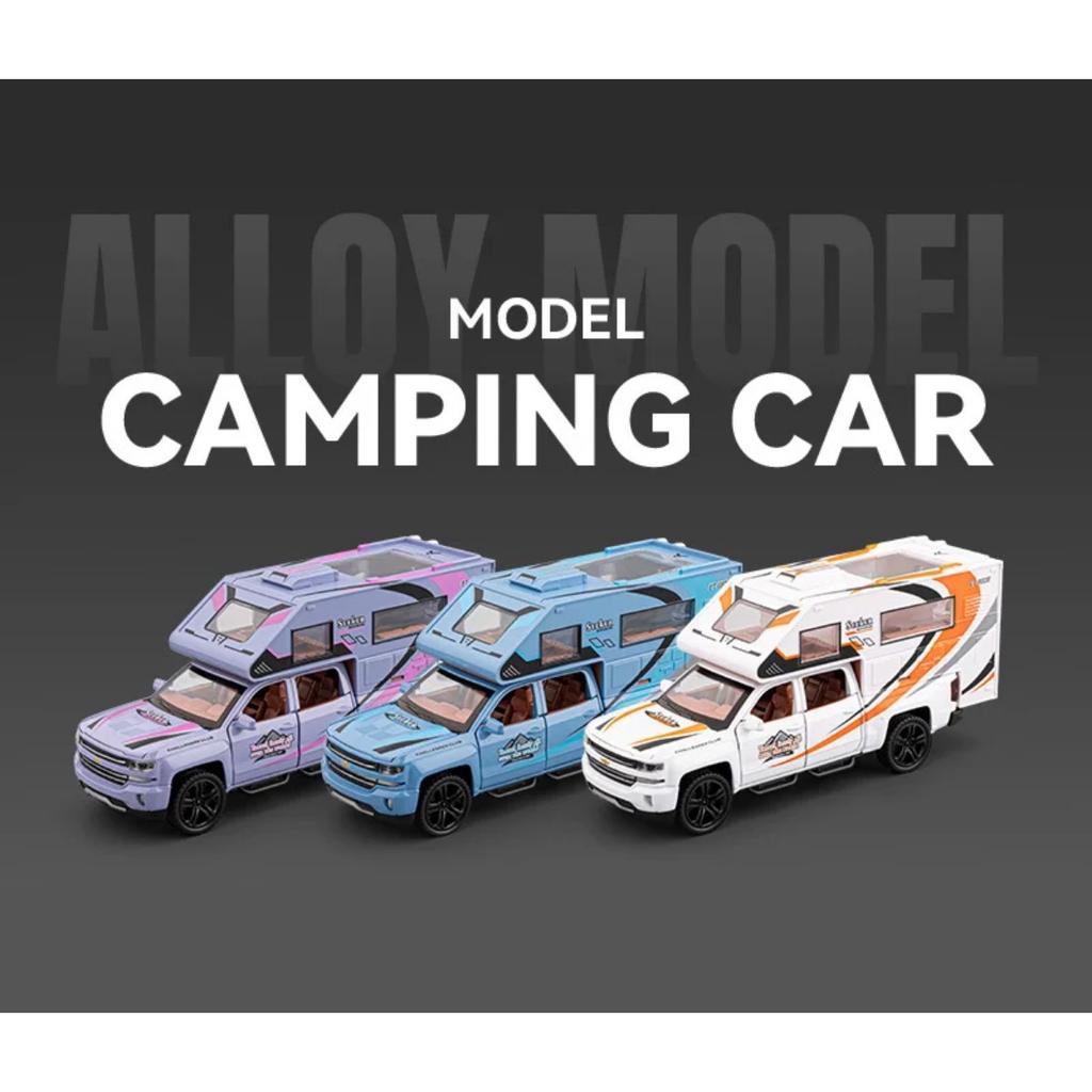 1/32 Silverado Pickup RV Recreational Car Model Diecast Camper Van Motorhome Touring Vehicles Car Model Sound Light Kid Toy Gift