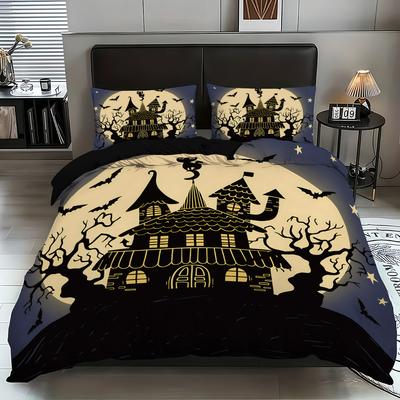 Halloween Theme Bedding Set 3D Printed Duvet Cover Set Skin-Friendly Single Double Size Halloween Decor Duvet Cover Set Gifts