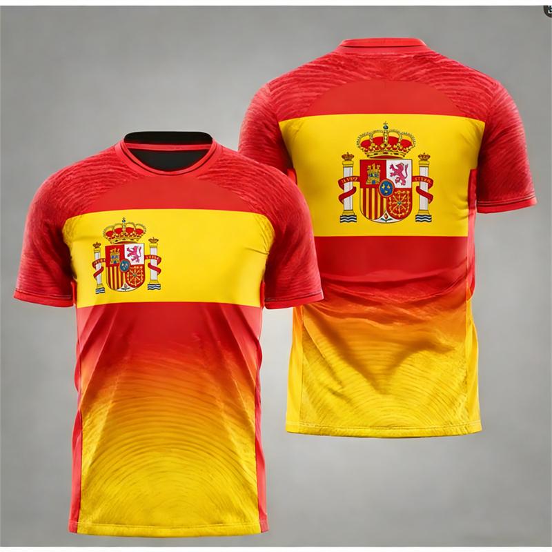 Retro Street Spain Falg Print T-shirt For Men Outdoor Football Team Sport Loose Breathable Tee Top Summer Casual 2026 Men's Tees