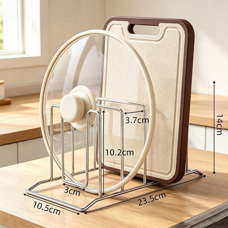 Stainless Steel Pot Lid and Cutting Board Rack Space Saving 4 Slot Design Wall Mounted Kitchen Organizer for Small Kitchen Storage Use