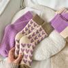 Podzimní a zimní zesílené a fleecové ponožky Kašmírové teplo Fialové dámské ponožky ve tvaru srdce