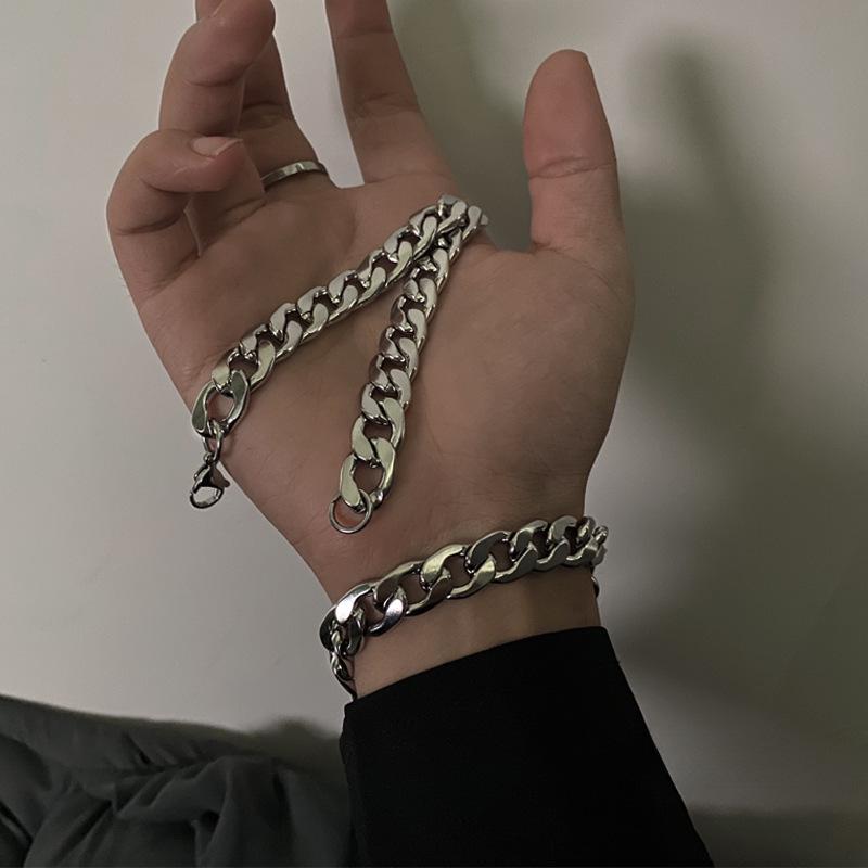 Men's Punk Cuban Bracelet, Cold Steel Korean Style, Wide Hip-Hop Chain Jewelry