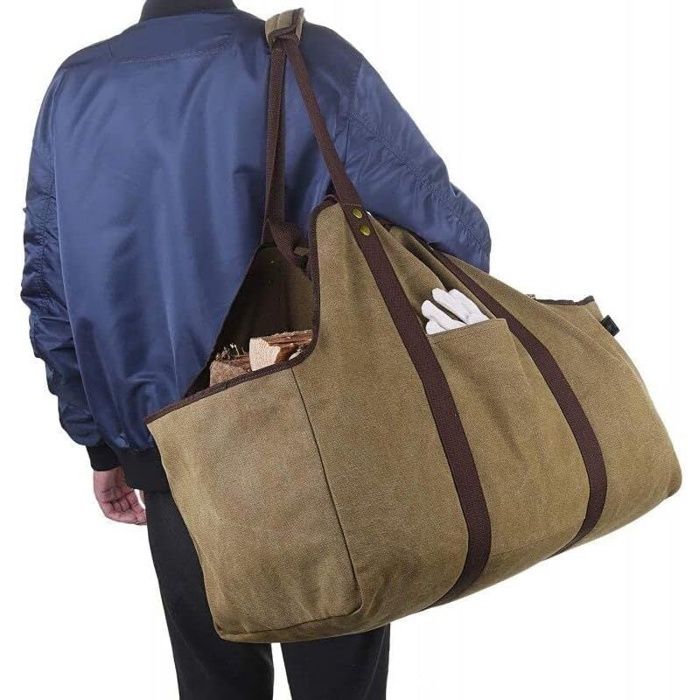 Sac à bûches - AIMOONSA - 60x30x50 cm - Marron - Imperméable - Capacité 15 kg