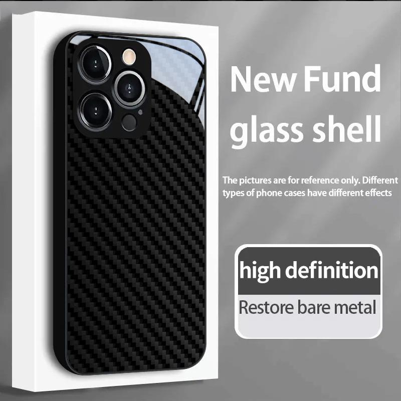 Schwarze Karbonfaser-Textur Gehärtetes Glas Schwarze Handyhülle Für iPhone 17 16 15 14 13 12 11 Pro Max 17 Air 7 8 Plus XR XS X Abdeckung