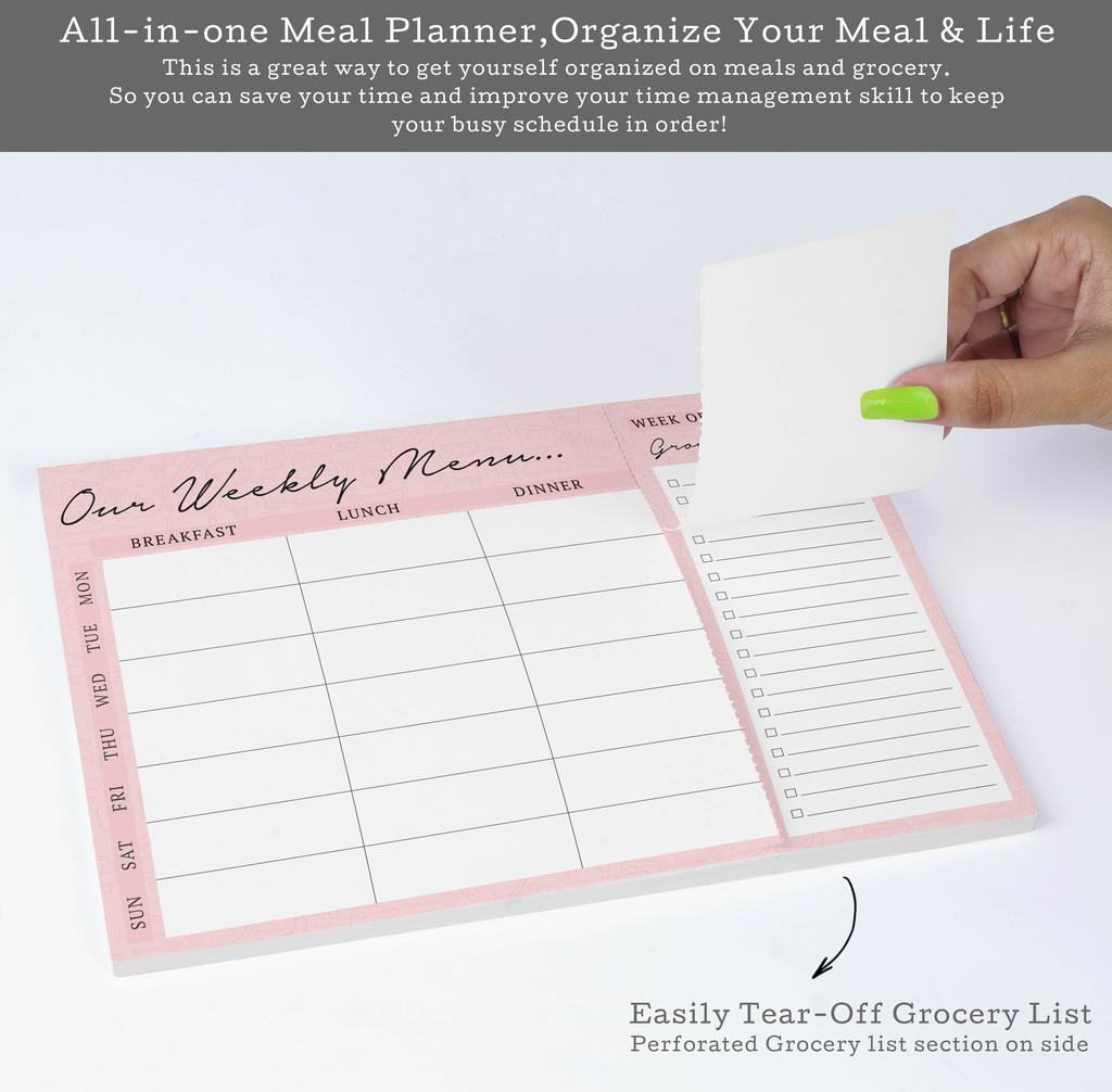 Inkdotpot Poznámkový blok Weekly Meal Planner 7" x 10, "Kuchyňské menu" Magnetický blok pro plánování jídla s odtrhávacími listy S-54