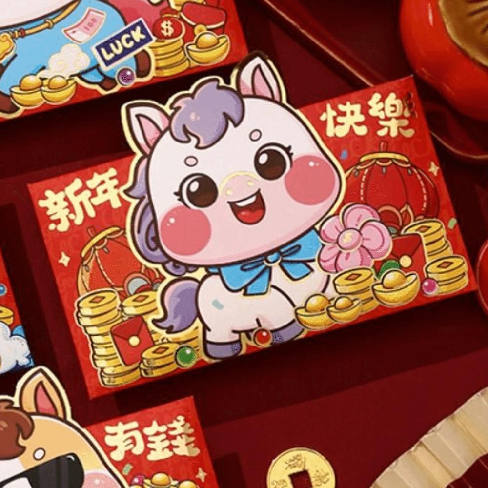 4pcs Thickened Lucky Red Pocket Cartoon New Year Red Packet Red Envelope Bag  2026 Horse Year