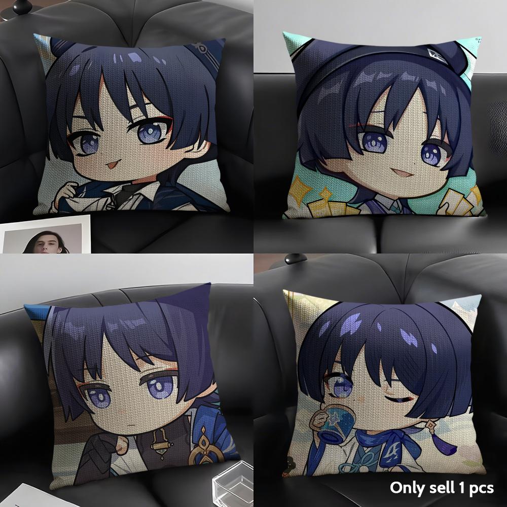 Wanderer Cute Genshin Impact Cushion Cover Natural Linen Organic Fabric Double-Sided Printing Sofa Home Decor Gift Pillow Case
