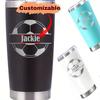 Customized Football Pattern Stainless Steel Thermos Cup, Cold Coffee Cup Car Water Cup Suitable for Fitness, Sports, Car Driving