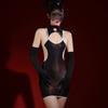 Sexy Women Cosplay Nurse Dress Bandage Hollow Out Tights Dress Oil Glossy Shiny MINI Dress Sheer See Through Maid Dress