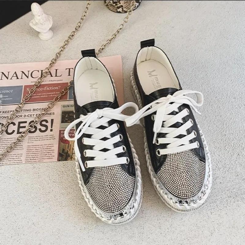 2025 Nauji Amerikos mados moteriški laisvalaikio batai su cirkoniais ir blizgučiais, moteriški balerinai, patogūs platforminiai sportbačiai pasivaikščiojimams, didelis dydis 45