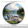 Polyester Tire Cover For Spare Tire | Depicts Gray Wolf On Grass By Lake Scene, Car Protection Cover