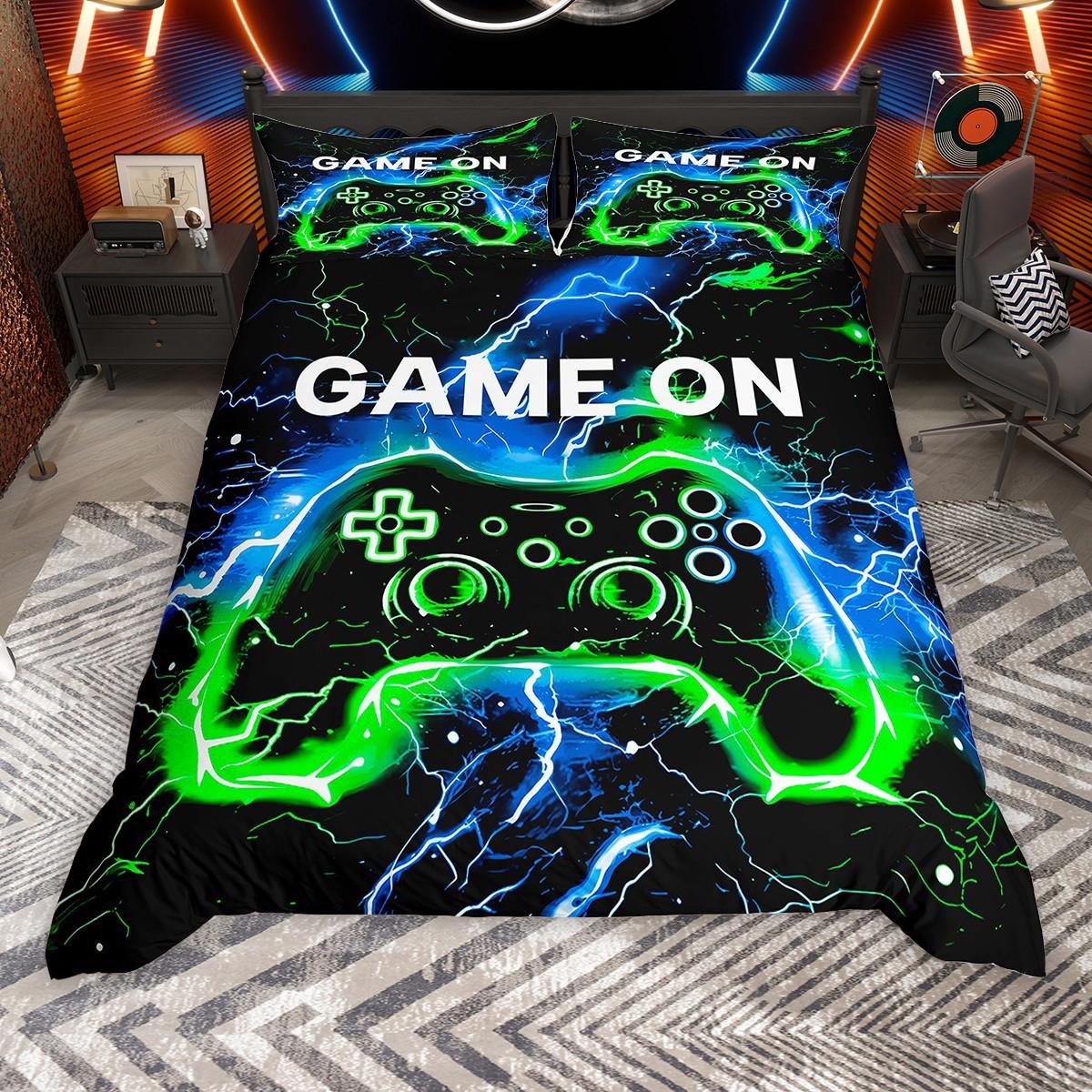 

Homewish Neon Gamepad Duvet Cover Set For Boys Gradient Lightning Bed Set Video Game Gaming Gamer Quilt Cover Set EU Single(135*200cm)3pcs