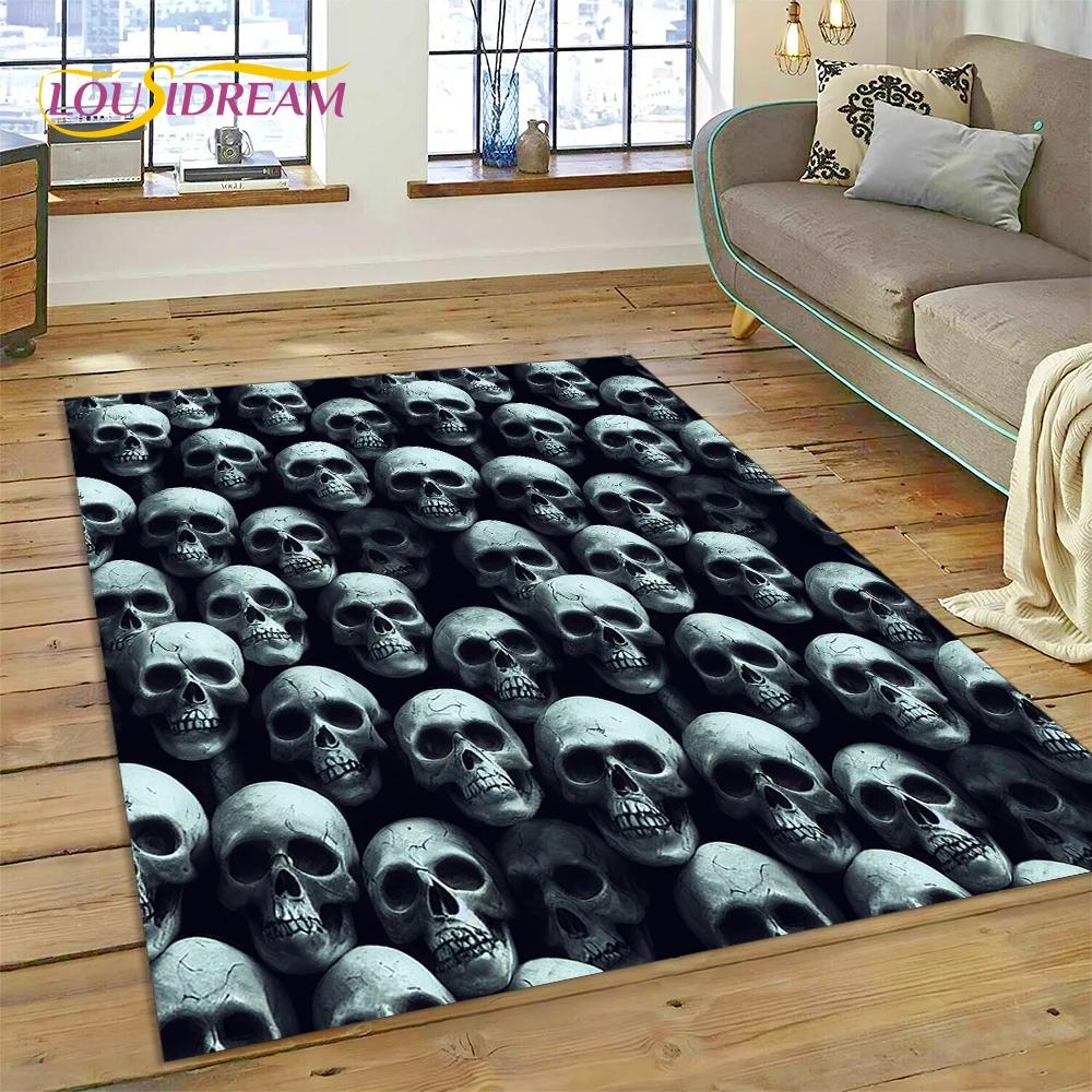 3D Horror Gothic Skull Skeleton Rug Carpet for Living Room Bedroom Decor,Floor Mat Non-slip Decoration for Sofa Doormat Gift Kid
