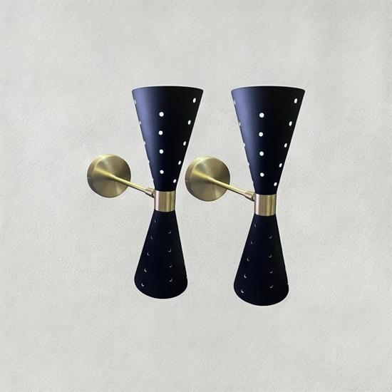 Pair Mid-Century Modern Atomic Wall Sconce Dual Cone Bow Tie Plug-In Lamp Retro Lighting Fixture for Home Decor