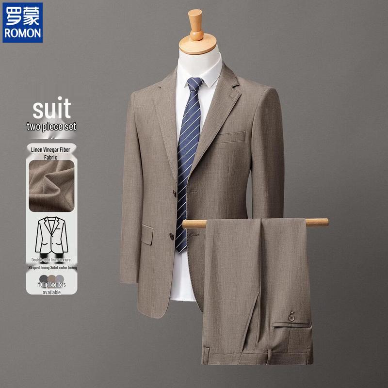 

Romon Men s Linen Blend Slim Fit Suit Jacket 46