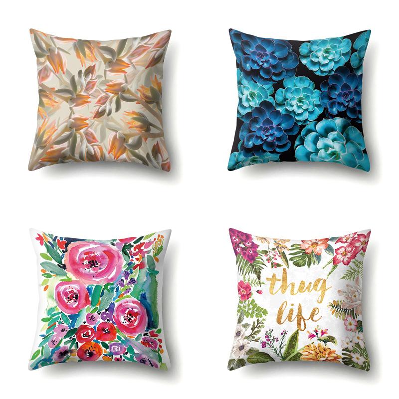 Polyester Kissenbezug Dekorative Blumen Haus Pflanze Druck Kissenbezug Lendenkissen Sofa Kissenbezug