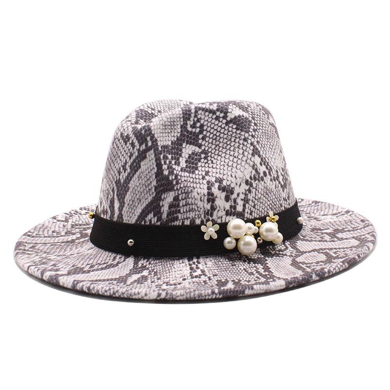 Gentleman'S British Woolen Hat Men'S Trendy Snake Pattern Casual Top Hat Flat Edge Men'S And Women'S Hats Jazz Hat Felt Hat