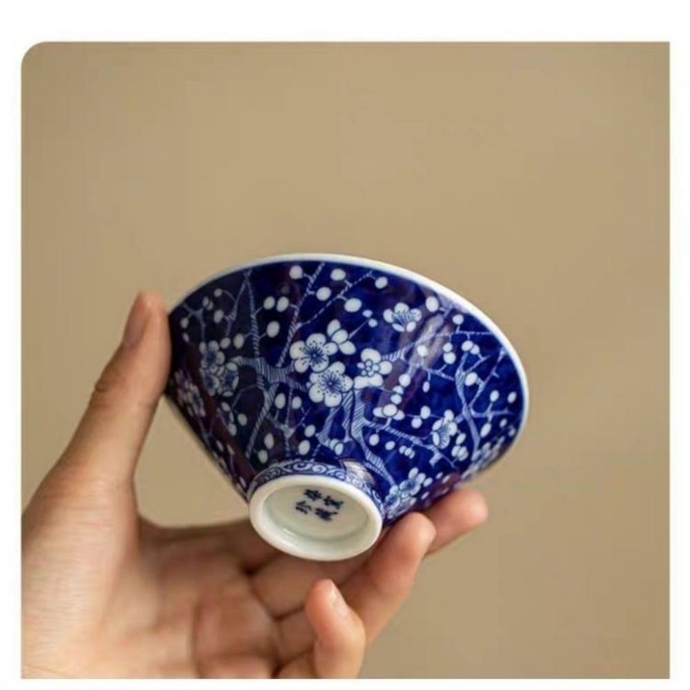 Starožitný modrobílý kuželovitý šálek na čaj - Mistrovský šálek z porcelánu Jingdezhen, Ručně vyráběná čajová miska v čínském stylu, Keramická sada pro Gongfu čaj