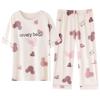 Women's Antibacterial Cotton Pajamas with Built-in Bra Pads - Short Sleeve, Cute & Comfortable Summer Loungewear Set