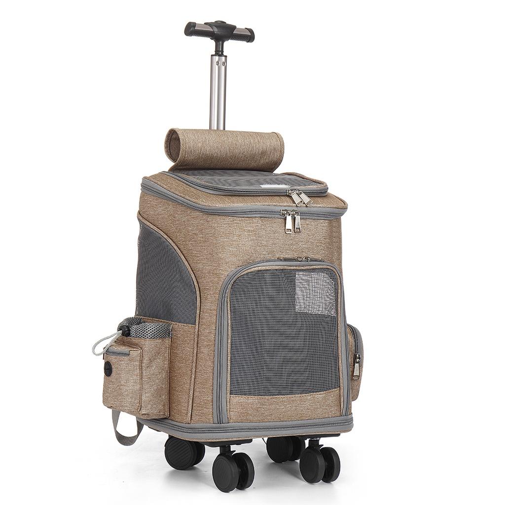Wheeled Pet Carrier Backpack Travel Carrier for Puppy Dogs Cats Removable Rolling Wheels Mesh Ventilation Window Storage Pockets