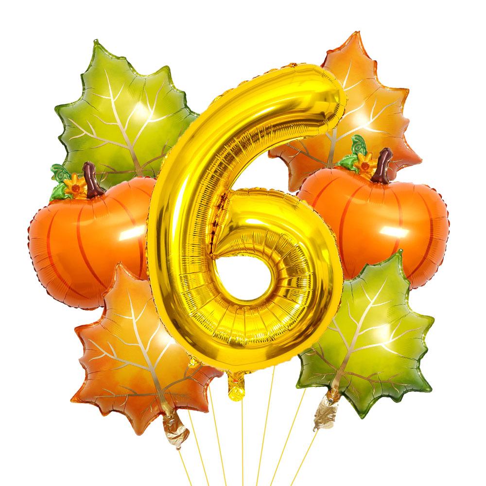 

Набор из 7 шт. воздушных шаров в виде тыкв и кленовых листьев, 32-дюймовый золотой шар с цифрой для осенней вечеринки, украшение для вечеринки в честь Дня Благодарения 32inch