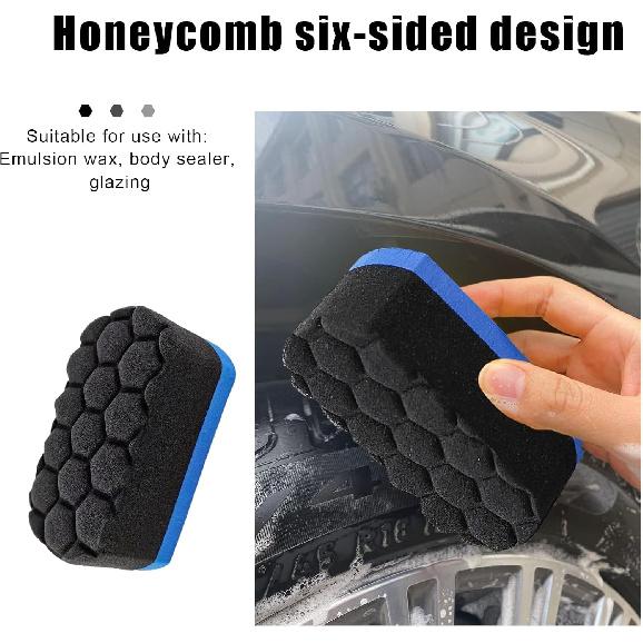 2 PCS Tire Waxing Applicator Pad, Easy Grip Hex Logic Tire Shine Dressing Applicator Sponge, Universal Automotive Tire Polishing Sponge Pads,