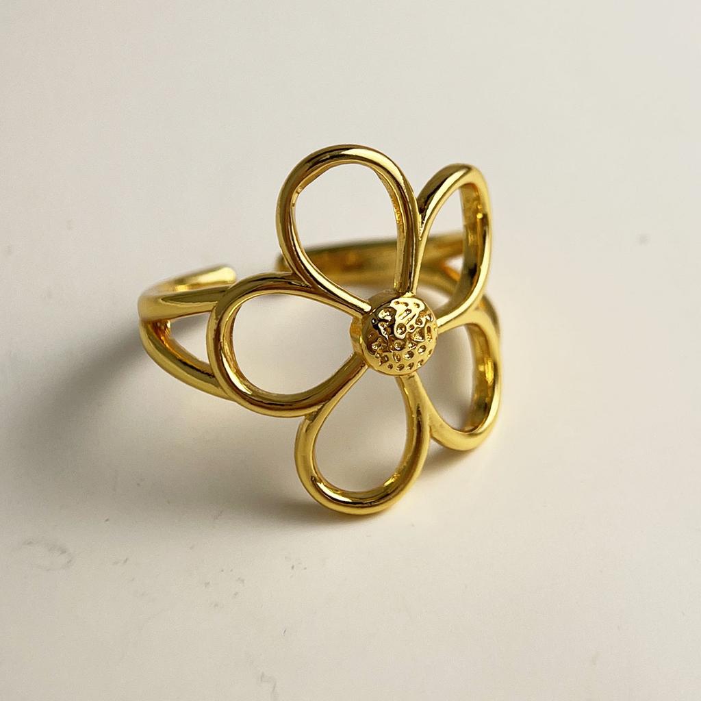 BF CLUB 925 Sterling Rings for Women Simple Geometric Handmade Irregular Retro Gold Hollow Flower Ring Allergy For Birthday Gift