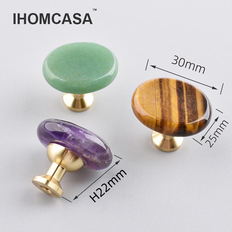 30×20mmSmall Oval Furniture Handle Brass Jewelry Box Drawer Door Knob Cupboard Dressing Cabinet Pulls Crystal Agate Stone Handle
