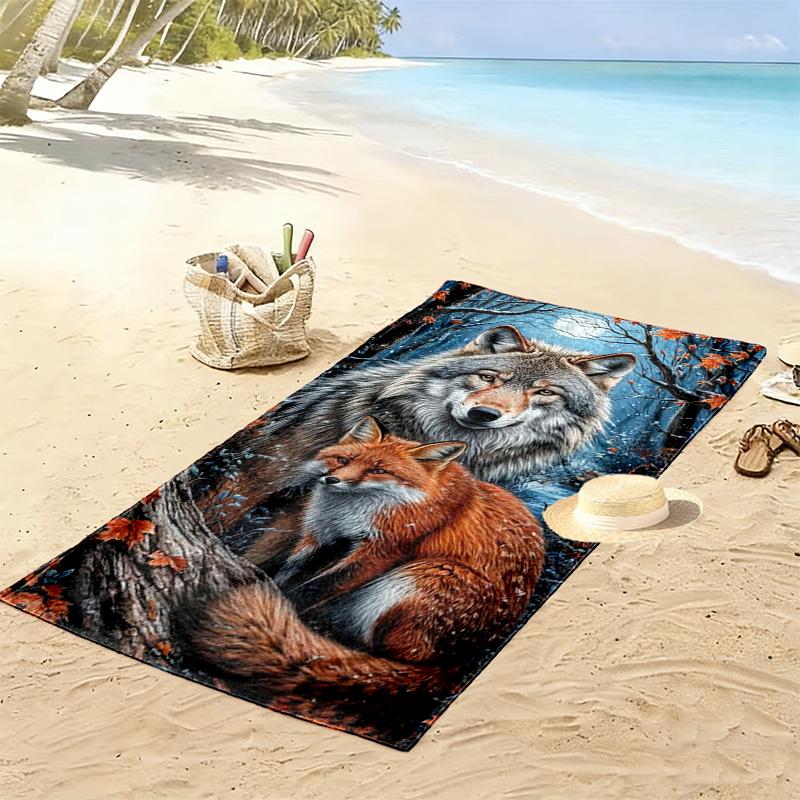 Fox Art Print Beach Towel, Large Soft Quick Dry Towel for Beach Camping Swimming