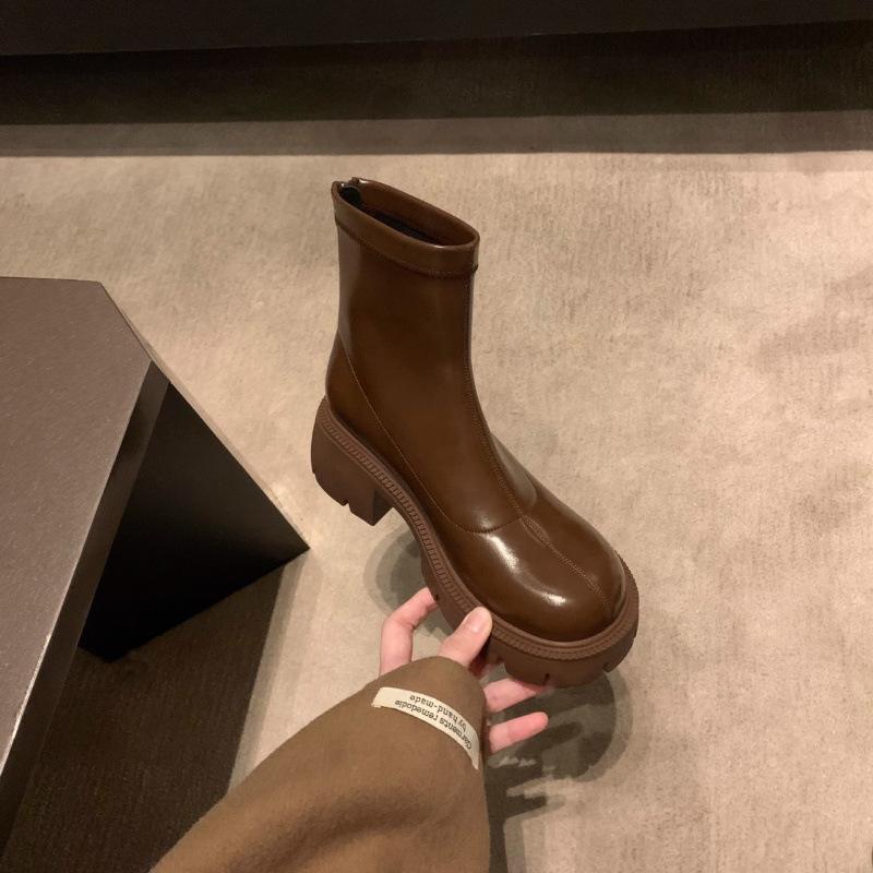 

Туфли Уличная Увертюра Скинни Большая Круглая Голова Платформа Каблук Ноги Короткие Ботинки 40 коричневый