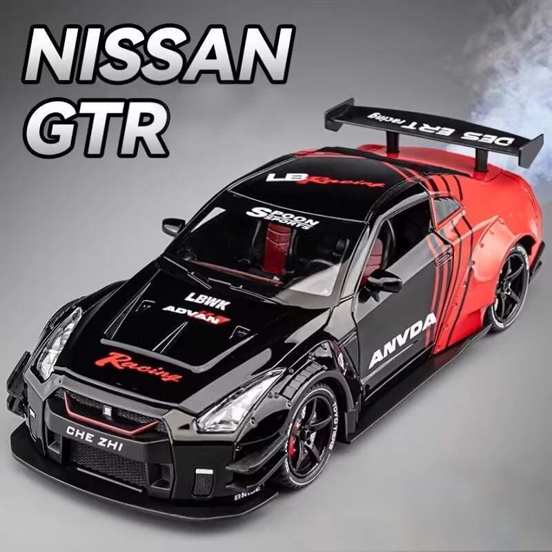 1/24 Nissan GT-R GTR R35 Stop Metalu Samochód Sportowy Model Odlewany Metal Pojazdy Wyścigowe Model Samochodu Dźwięk i Światło Z Spryskiwaniem Zabawka Dla Dzieci Prezent