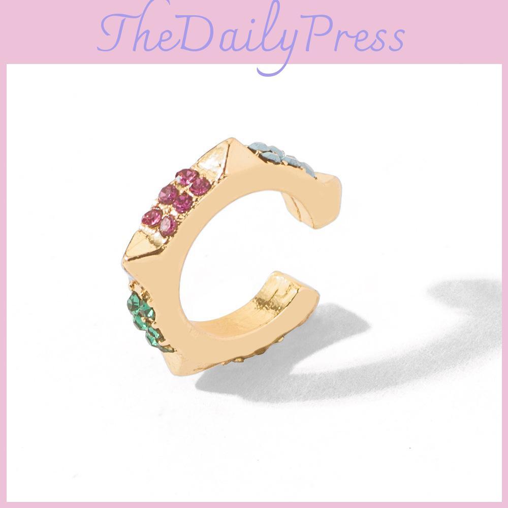 Elegant Alloy Geometric Ear Cuffs With Colorful Rhinestones For Trendy Women