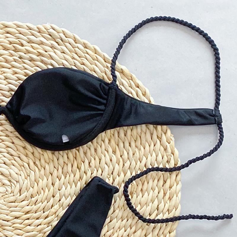 Fashion Solid Wavy Low Waist Bikini Set Women Patchwork Aesthetic Sweet Swimsuit Hollow Out Two Pieces Sets Female Beach Party Suits