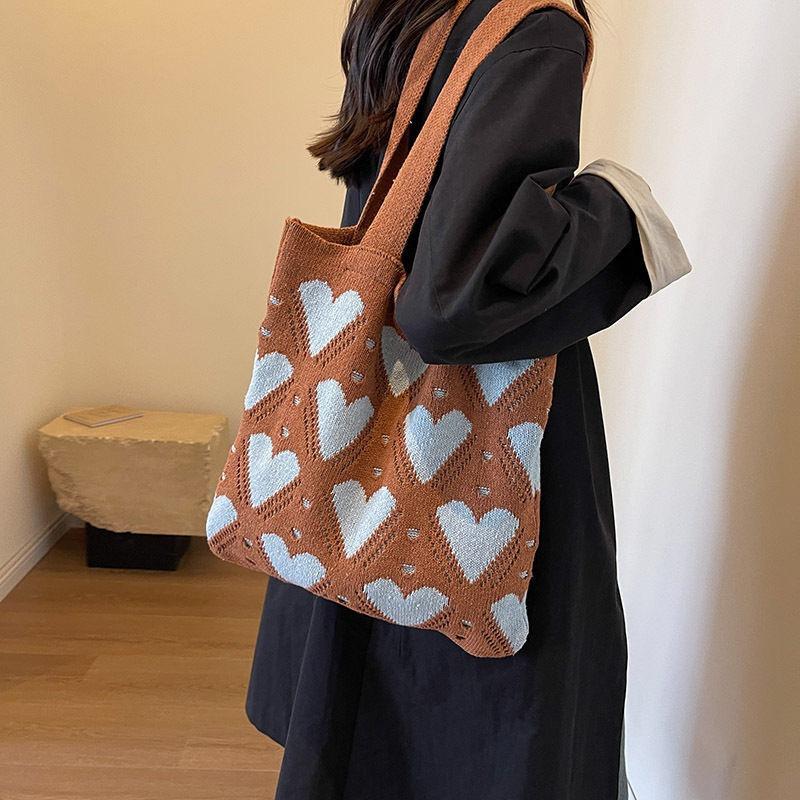 Love knitted bag women's new fashionable large-capacity tote bag versatile high-end handbag