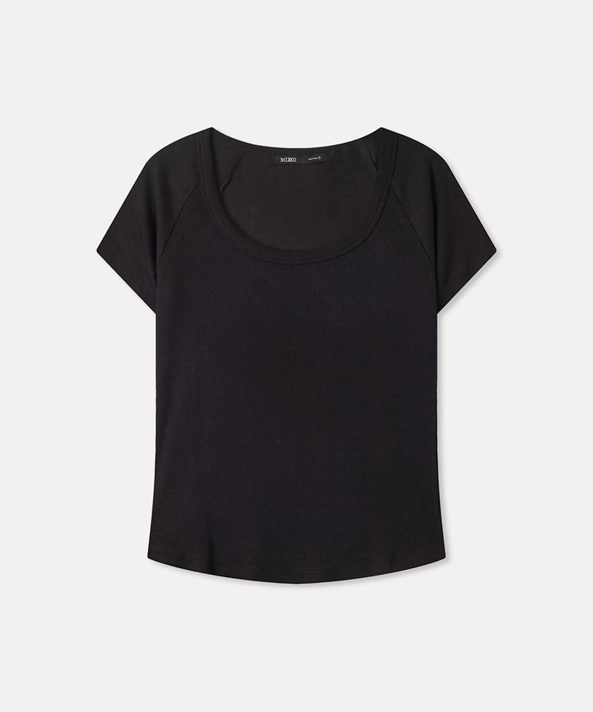 MIXXO Ribbed U-Neck Short Sleeve T-Shirt_Miwhwg410A
