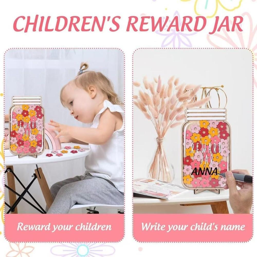 Wooden Positive Behavior Rewards Jar Cartoon Flower Kids Star Reward Jars Incentive Good Behavior Reward