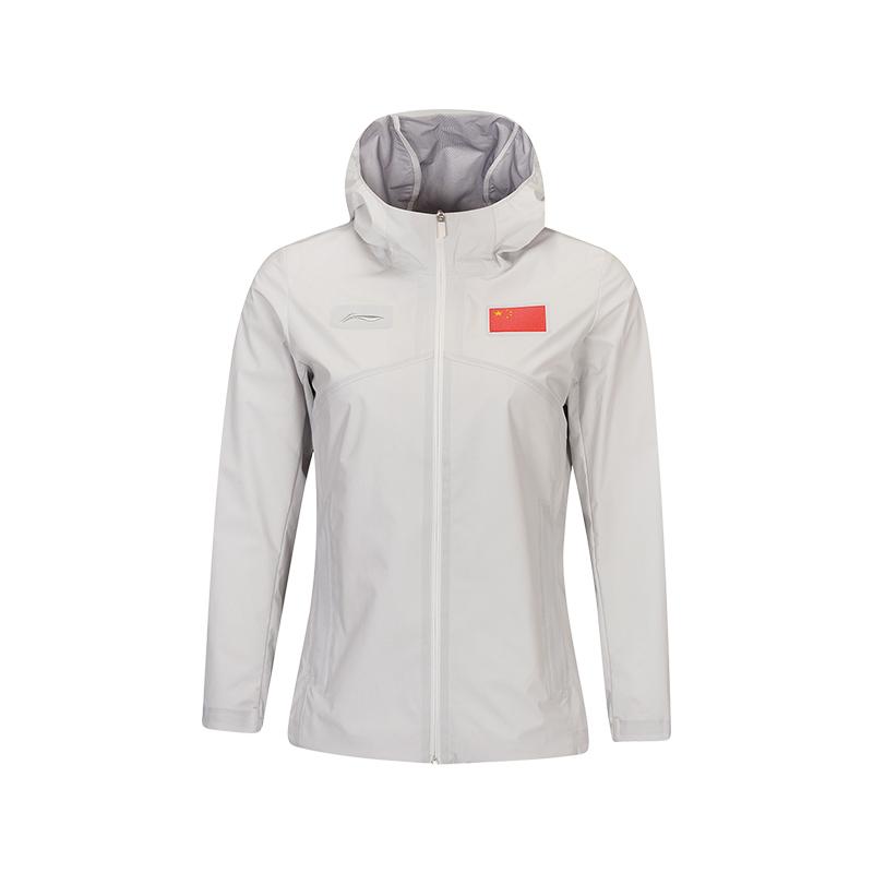 

Li Ning Table Tennis Series Comfortable Windproof Waterproof Hooded Creative Back Print National Flag Windbreaker Women outerwear Chalk-Gray AFDW304-2 XXL