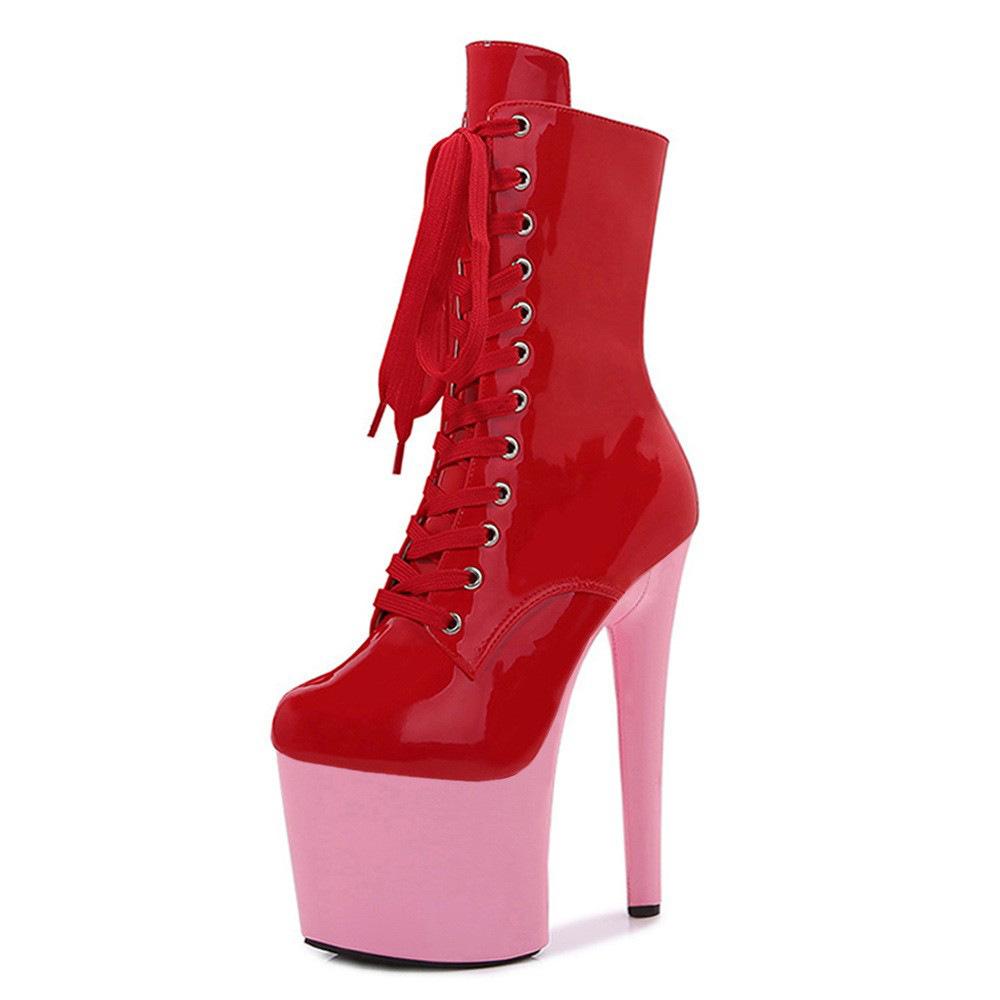 High heels 17cm fashion catwalk short boots catwalk popular solid color bright pole dance high heels boots