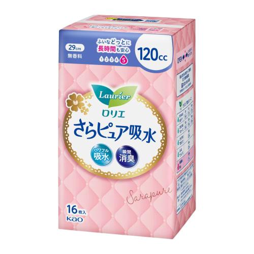 Laurier Sara Pure Absorbent Pads, Soft Type, for Women, 120cc Capacity, Long-Lasting Comfort, 16 Pads, Nighttime Pad Size, 29cm [For Women with Light