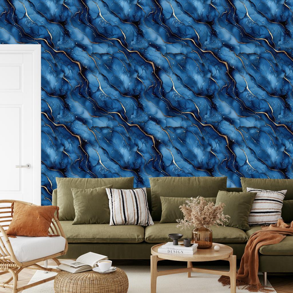 Ink Wallpaper Blue, Navy Blue, Brown and Black for Living Room and Bedroom 50x1000
