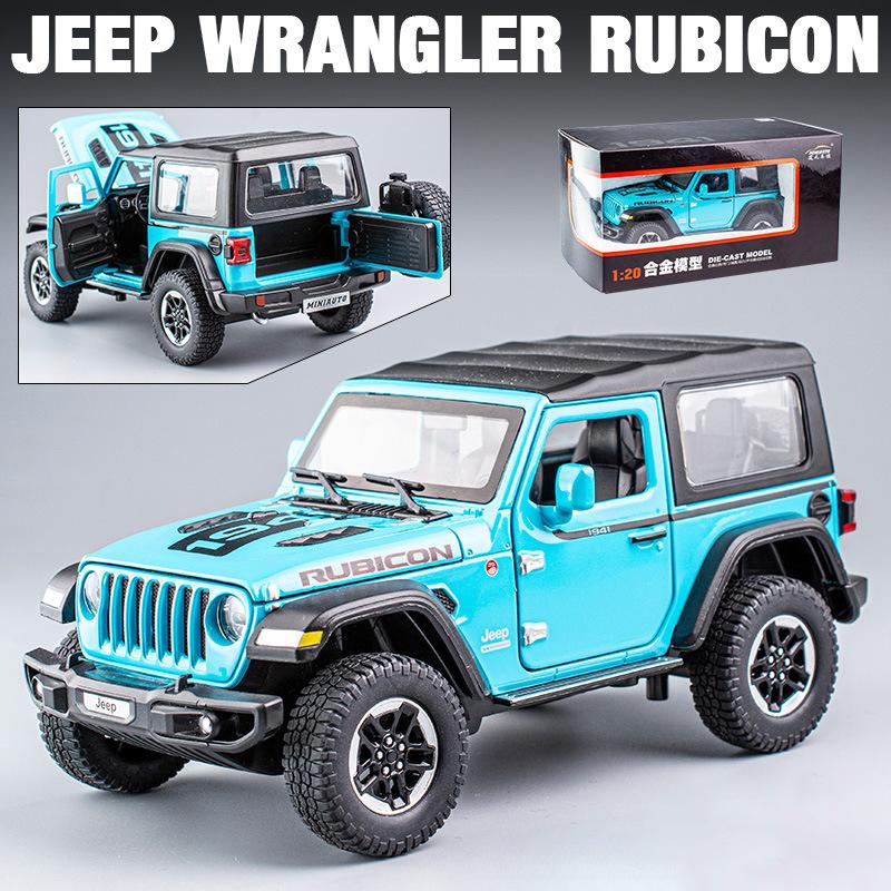 

Масштаб 1/20 Wrangler Rubicon, литая под давлением модель автомобиля, игрушечный автомобиль из сплава с откидной спинкой, звуковая и световая игрушка для мальчиков и девочек Hardtop-20x9.5x8.8cm синий