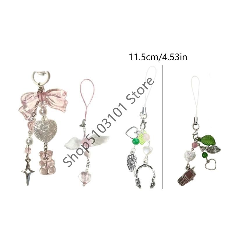X6HE Bear Wing Headphone Charm Pendant Chain Phone Straps Pocket Keychain Strap