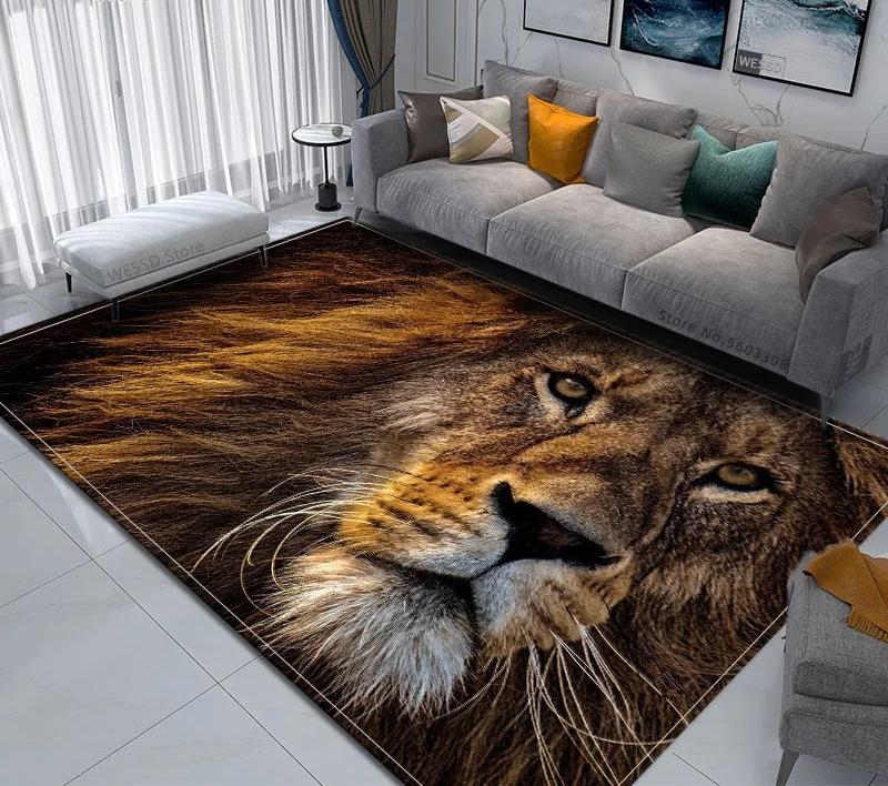 3D Animal Lion Printed Carpet Creative Door Floor Mat Soft Doormat Non-slip Floor Mat Living Room Rug Home Decoration Washable