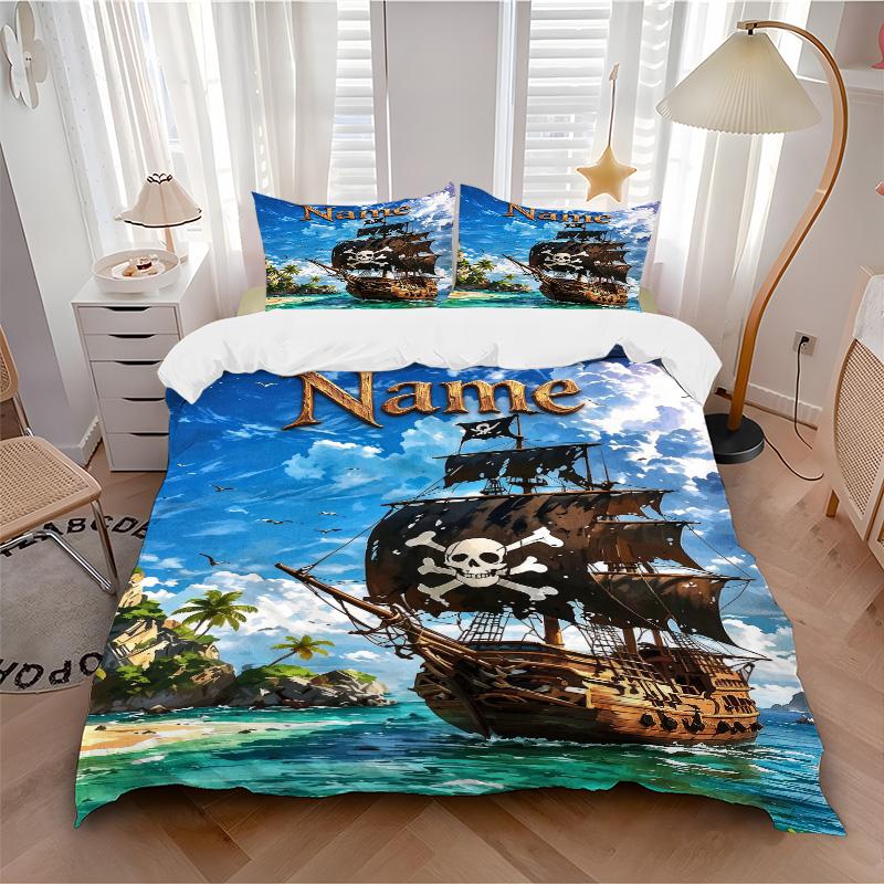 Custom Pirate Adventure Bedding 3 Piece Set HD Print Duvet Cover Pillowcases for Teens Adult Bedroom Decoration Christmas Gift