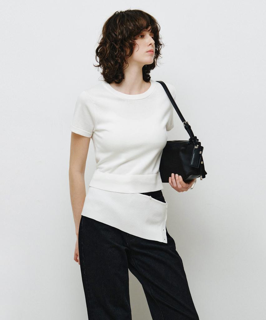 MONGDOL 2-Way Button Layered Round Neck Knit White Mdkt133White