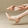 Nude High Heels Women's New V Home Buckle Pointed Head Thin Heel French Patent Leather Light Mouth Autumn Temperament Single Shoes Winter